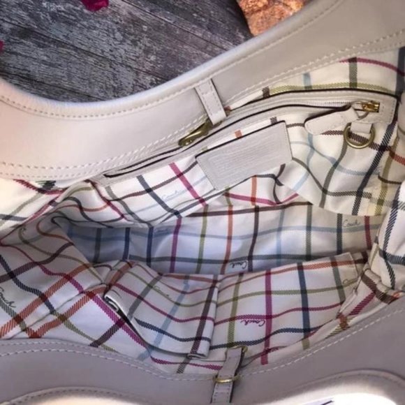 Coach Ergo Ivory Pleated Top Plaid Lining Leather Tote - Picture 2 of 6